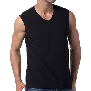 Camiseta sin mangas con logo personalizado, color negro, 100% algodón, cuello redondo, holgada, para gimnasio, para hombre. - Product Image 3