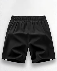 Men's Black Breathable Quick Dry Lace Elastic Waist Casual Shorts Solid Color Mid Rise Woven Polyester/Cotton Fabric - Product Image 3