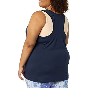 Women's <b>Navy</b> Blue Scoop Neck Tank <b>Top</b> Solid Knitted Breathable Casual Wear Plus Size - Product Image 5