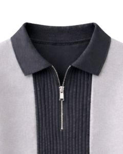 Sudadera Polo Personalizada para Hombre, Gris y Negra, con Cierre de Cremallera de un Cuarto, Paneles Acanalados, Estilo Casual, Forro Polar, Manga Larga, Prenda Superior de Estilo Urbano, Ajuste Premium - Product Image 5