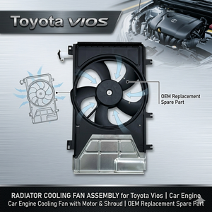 ชุดพัดลมระบายความร้อนหม้อน้ำสำหรับรถยนต์โตโยต้า วีออส |   พัดลมระบายความร้อนเครื่องยนต์รถยนต์พร้อมมอเตอร์และฝาครอบ |   อะไหล่ทดแทนของแท้จากผู้ผลิต (OEM) - Product Image 2