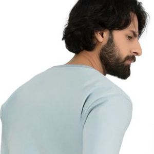 Sweat-shirt à col rond bleu clair pour homme, pull décontracté en coton à manches longues, haut en molleton, vêtements en gros - Product Image 4
