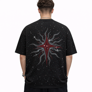Camiseta Y2K moderna con pedrería roja y diamantes negros para hombre, camiseta de algodón extragrande con gráfico de cristal, estilo hip hop, ropa urbana, top Y2K - Product Image 3