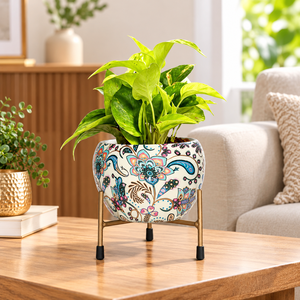 Vase à fleurs décoratif en métal avec support en fer, pot de fleurs moderne pour salon, chambre, balcon, jardin, bureau - Product Image 5