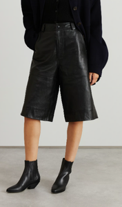 SBEA IMPEX <b>Womens</b> <b>Black</b> Genuine Leather <b>Culotte</b> Bermuda Shorts Wide Leg High Waist Knee Length Casual Zipper Fly - Product Image 2