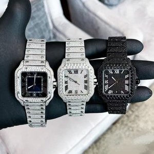 Montre personnalisée de luxe pour homme, mécanique, boîtier carré, sertie de moissanite VVS effet cristal de glace, style <span class=keywords><strong>Cartier</strong></span>, 40mm, Hip Hop - Product Image 1
