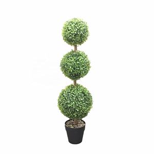 Hot sale PE Green three grass ball different size large topiary boxwood plant in plastic pot for shopping mall