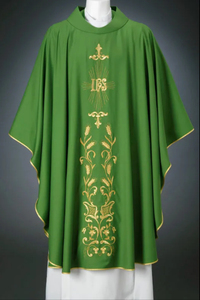 Semi-gothic Jacquard Fabric With Gold Banding Chasuble 2026 Custom Made New Design High Quality Embroidered Chasuble - Product Image 3
