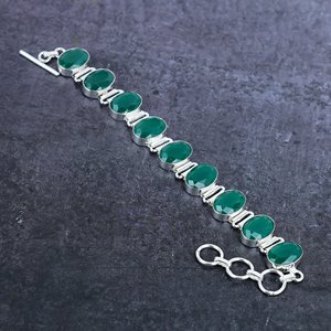 Bracelet chaîne en argent plaqué 925 avec émeraude, design classique à maillons, bijou unisexe, cadeau ethnique, pierre précieuse ovale verte pour femme, taille 7-8 - Product Image 4