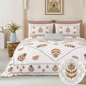 Couvre-lit en viscose fait main, imprimé à la main, style Jaipuri, décoration d'intérieur, drap de lit king size avec 2 taies d'oreiller imprimées, ensemble à prix de gros - Product Image 3