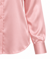 Chemise élégante à manches longues en satin lavable pour femme, style vintage, boutonnée, col rose, pour le bureau ou les occasions décontractées - Product Image 6