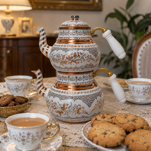 Handmade Pure Copper Turkish <b>Tea</b> <b>Pot</b> <b>Set</b> White Enamel <b>Tea</b> Kettle Wooden Handle OEM ODM Wholesale Manufacturer Supplier - Product Image 3