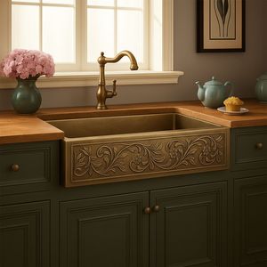 Évier de cuisine en laiton Signature, fait main, de qualité supérieure, profond, style farmhouse, finition élégante pour intérieurs de cuisine haut de gamme et luxueux - Product Image 4