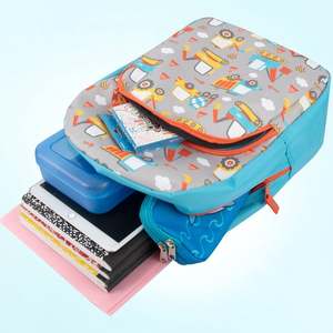 Cartoon Construction Truck Solid <b>Kids</b> <b>Backpack</b> Softback Waterproof 25L Adjustable Shoulder Straps Zipper Closure Blue Gray - Product Image 4