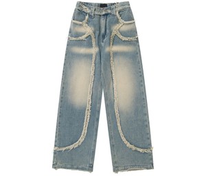 Newest Design Men's 100% Cotton Flare Acid Stonewashed High <b>Stretch</b> <b>Denim</b> Embroidery Black Fleece Lining Breathable Quick Winter - Product Image 1