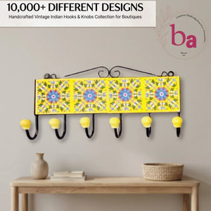 Bravo Vintage Yellow Ceramic Tile <b>Wall</b> Coat <b>Hook</b> <b>Rack</b> 1 <b>Hook</b> Handmade Flower Design Waterproof Adjustable Eco-Friendly - Product Image 3