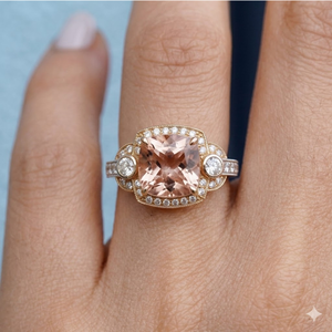 Antique Design Outstanding Precious 18k Rose & White Gold VS SI Diamond Gemstone Jewelries Peach Color Semi Mount Ring for Women - Product Image 3