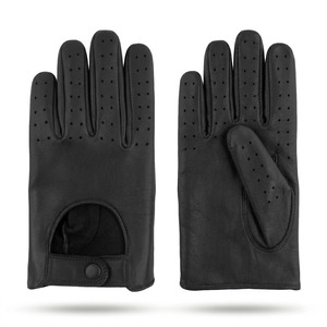 Leather <b>Driving</b> <b>Gloves</b> Full Finger Black Breathable Non Slip Adjustable Wrist Strap Unisex All Seasons - Product Image 1