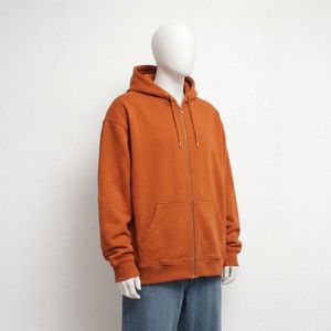 Sudadera con Capucha para Hombre, Color Naranja, Cierre de Cremallera, Felpa, Corte Regular, Color Sólido, Informal, Material de Algodón, para Otoño - Product Image 1