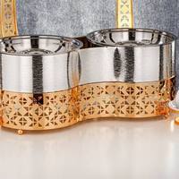 Plat de service de luxe rond doré, style chafing dish, avec calligraphie arabe, martelé à la main, chauffe-plats de buffet, unité individuelle