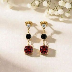Handmade Garnet Cushion Earrings With <b>Black</b> Obsidian Drop Minimalist Gemstone Dangle Earrings Fine Jewelry For Her - Product Image 2