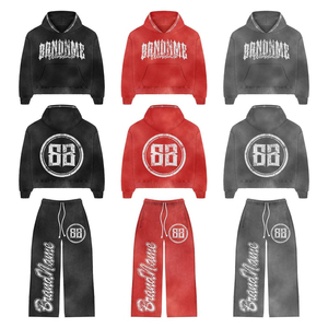 Conjunto Deportivo Personalizado con Estampado Puff 2025, Unisex, Negro, para Entrenamiento de Invierno, Conjunto de Sudadera con Capucha y Pantalones Deportivos con Logotipo Estampado - Product Image 1