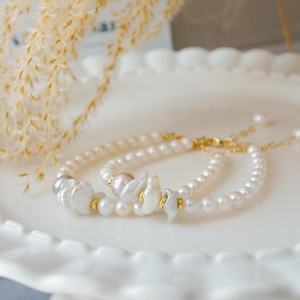 Natural Iridescent Pearl Bracelet Dainty Gold Wedding Jewelry Handmade Baroque Keshi Pearl Bridal Gift - Product Image 5