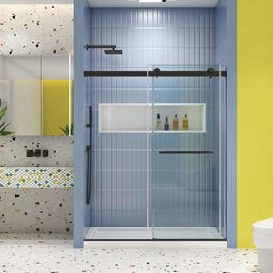 Porta doccia 6074 Bypass con sistema Soft Close 5/16 \ "vetro temperato e porta scorrevole con finitura nera opacizzato - Product Image 2