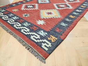 Handmade Kilim Area <b>Rug</b> Geometric Pattern Flatweave Wool Acrylic Rectangle Living Room <b>Boho</b> Tribal Style Jute Backing - Product Image 1