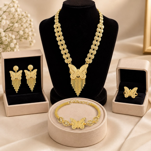 Premium Gold Plated Butterfly Jewelry <b>Set</b> Women | Necklace <b>Earrings</b> <b>Bracelet</b> Ring Matching Fashion Jewelry Wedding Party - Product Image 1