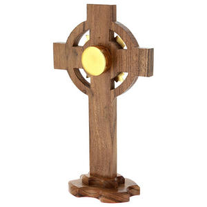 Cruz Relicario de Madera de Acacia con Centro de Latón, Decoración para Altar de Iglesia Católica, Exhibición Religiosa, Hecho a Mano, Calidad de Exportación - Product Image 3