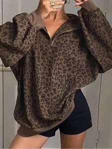 Women's New Fashion Loose Comfortable Long Sleeve <b>Leopard</b> <b>Print</b> <b>Hoodie</b> Casual Vintage Winter/Autumn Everyday Street Use - Product Image 6