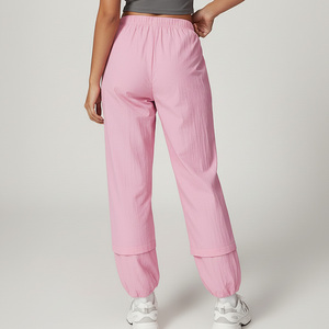 High Quality Pink Women's High Waist Loose <b>Harem</b> Pants Elastic Waist Ankle-Length Casual Summer Wear Breathable Woven Fabric - Product Image 6