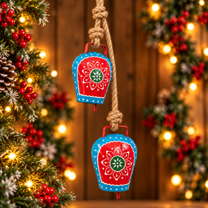 Traditional Metal <b>Christmas</b> <b>Tree</b> Wall <b>Decor</b> with Symmetrical <b>White</b> Motifs Layered Silhouettes and Jute Cord Hanger - Product Image 4