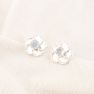 Fancy Indian Luxury 925 Sterling <b>Silver</b> <b>Stud</b> Earrings with Milky Opal and Freshwater Pearl for Unisex Wedding & Everyday Wear - Product Image 1