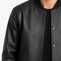 Veste en cuir véritable pour homme, entièrement noire, design classique et minimaliste - Streetwear très demandé