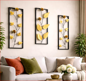 Lot de 3 Panneaux Muraux Décoratifs en Fer Forgé Motif Feuille Florale – Or & Noir Moderne 3D – Décoration Murale Métallique Premium avec Revêtement Poudré - Product Image 4
