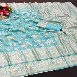 Sari VASTRA COTTAGE de Seda Dola Teñida a Mano de Primera Calidad con Tejido Tradicional Banarasi Zari, Sari para Uso Festivo - Product Image 5