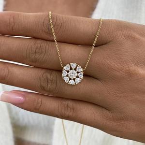 Collar con Colgante de Diamante de Corte Redondo en Forma de Flor, Colgante con Halo en Forma de Corazón, Diamante Cultivado en Laboratorio, Oro Amarillo Sólido, Joyería de Boda, Regalo - Product Image 2