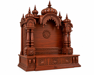 Mandir de Madera Tallada con Acabado Oscuro de Lujo para Pooja en Casa - Product Image 2