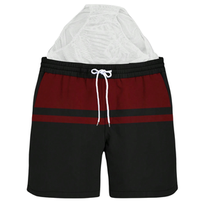 Short de bain décontracté pour homme, tricoté, respirant, à blocs de couleur et rayures, taille mi-haute avec cordon de serrage, séchage rapide, rouge et bleu marine - Product Image 4