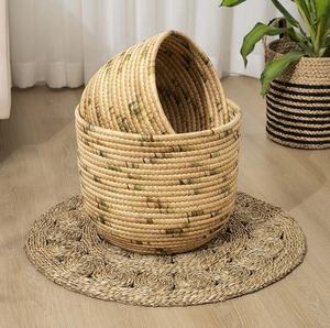 Cesta de almacenamiento de algas marinas hecha a mano al por mayor organizador de mimbre tejido jacinto de agua para decoración del hogar - Product Image 3