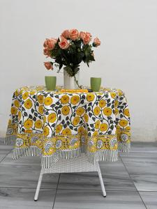 Custom Luxury Boho Floral Block Print Washable Handmade Vintage Cotton Cover Square <b>Tablecloth</b> Includes Napkin Placemat - Product Image 1