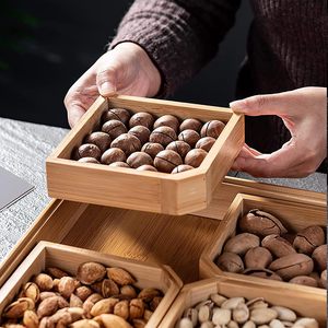 Bandeja de Madera de Bambú Pulida Personalizada para Servir Nueces y Dulces con Tapa, de un Solo Nivel y Múltiples Compartimentos para Almacenamiento de Frutos Secos - Product Image 3