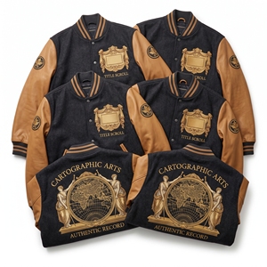 Chaqueta Letterman al por mayor, abrigo universitario de lana color burdeos, con bordado de crema y cuero, para Academia, Guild, Temple, Portico, Ionic Order, Capital - Product Image 4