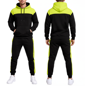 Conjunto Deportivo de Dos Piezas para Hombre, Chaqueta con Capucha y Pantalones con Paneles Amarillos Neón, Logotipo Personalizado, Alta Calidad OEM - Product Image 3