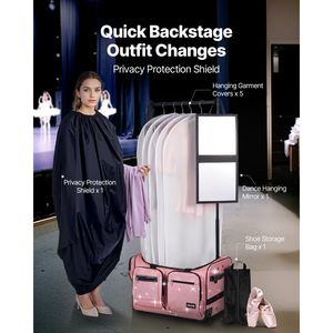 Sac de danse à roulettes de 23 pouces avec porte-vêtements et port USB, solution de rangement de danse réglable en hauteur avec protection de la vie privée - Product Image 4