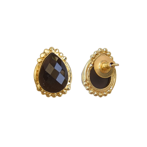 Boucles d'oreilles clous vintage plaqué or onyx pour femme, serties de pierres en forme de poire, en laiton, bijoux de mode - Product Image 4