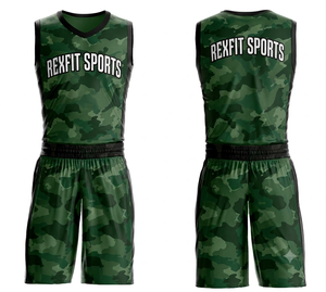 REXFIT SPORTS Ensemble de basketball unisexe, imprimé camouflage, sans manches, col en V, polyester respirant, uniforme adulte, toutes saisons - Product Image 3