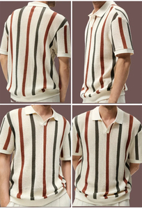 เสื้อโปโลชาย แขนสั้น คอวี ผ้าถักลายทาง น้ำหนักเบา สำหรับฤดูใบไม้ผลิและฤดูร้อน พร้อมปักลายตามสั่ง - Product Image 3